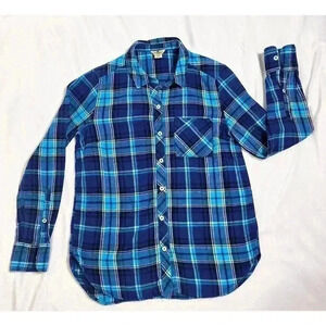 Woolrich Kids Blue Plaid Flannel‎ Button Down Shirt Size S Cotton Long Sleeve